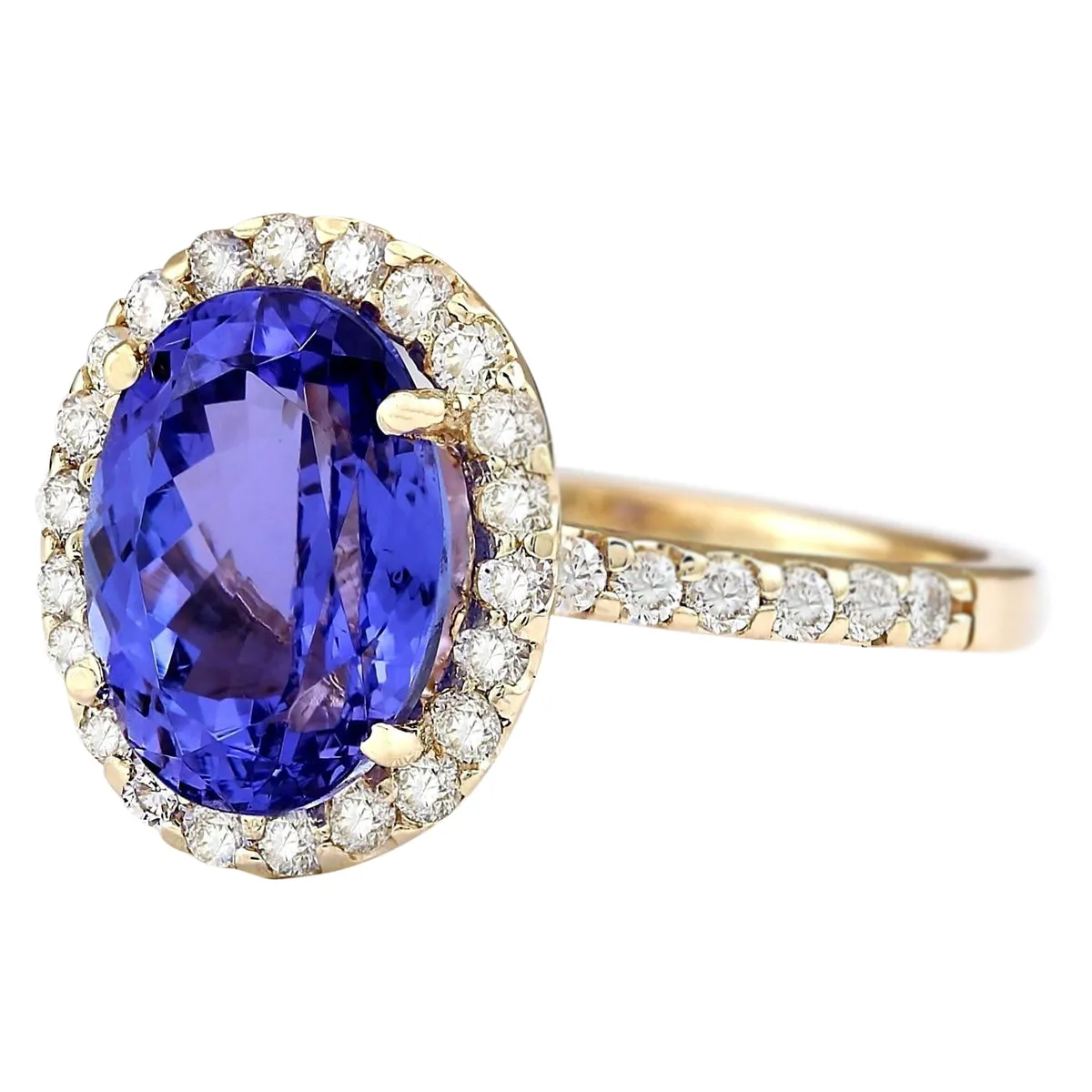 4.30 Carat Natural Tanzanite 14K Yellow Gold Diamond Ring