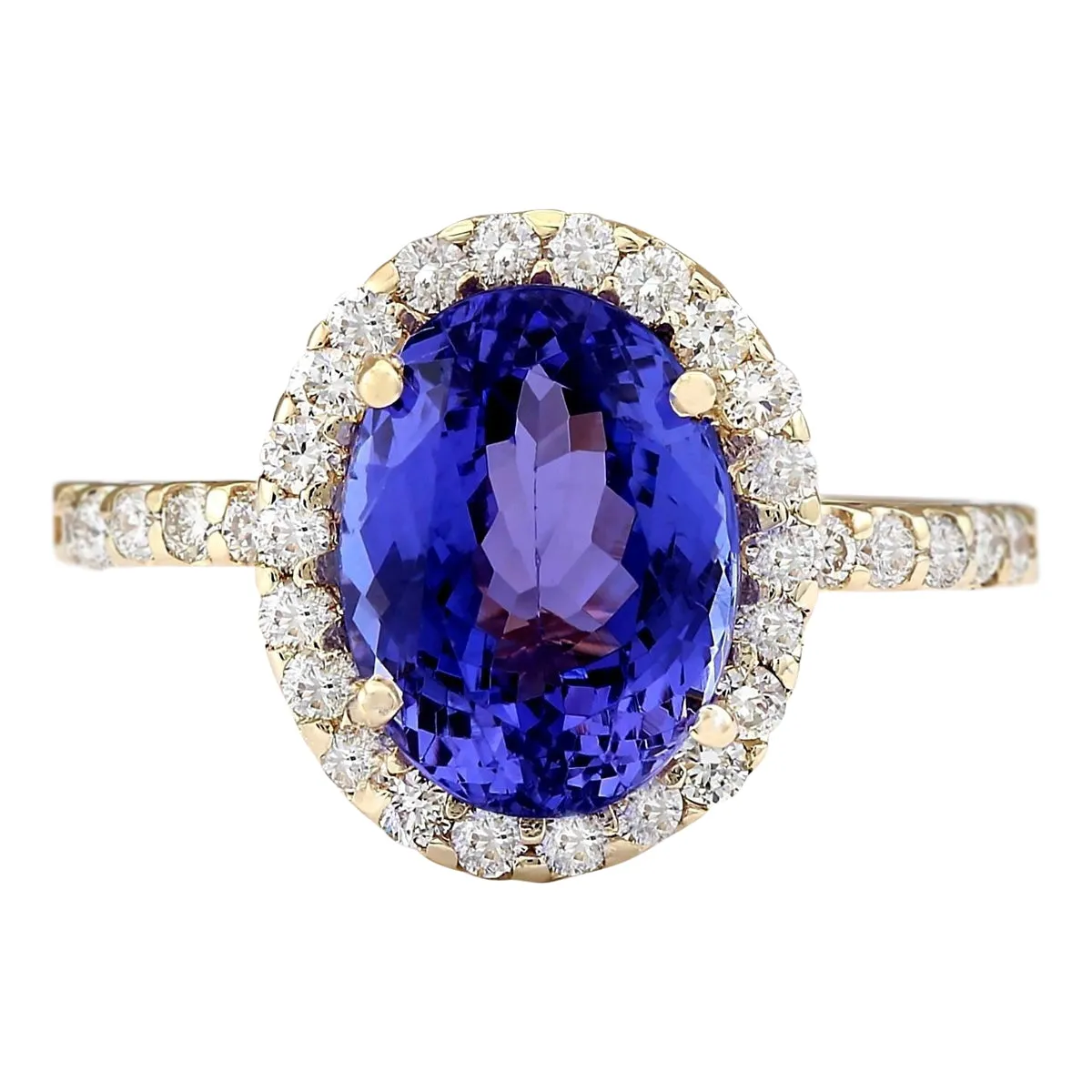4.30 Carat Natural Tanzanite 14K Yellow Gold Diamond Ring