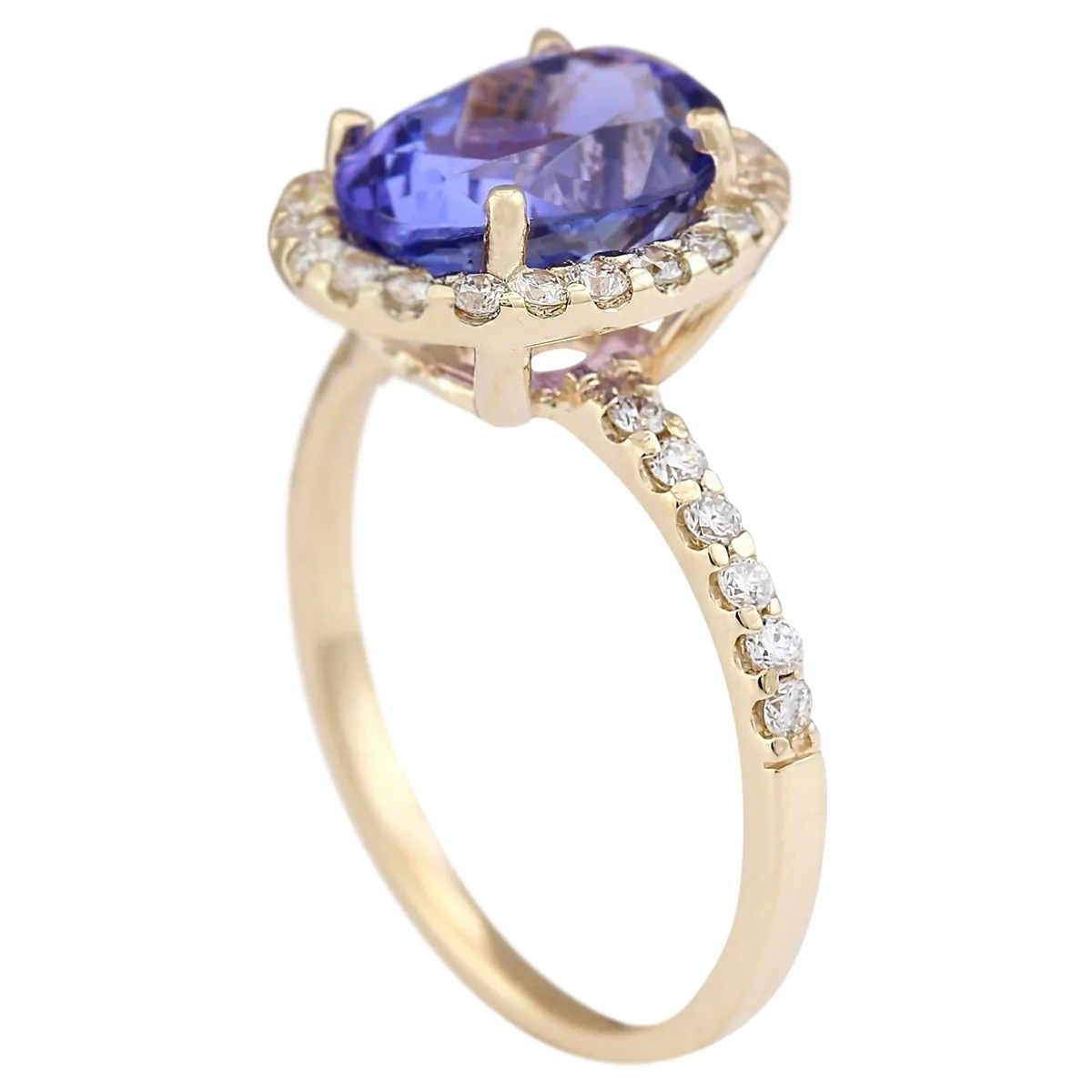4.30 Carat Natural Tanzanite 14K Yellow Gold Diamond Ring