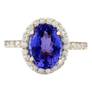 4.30 Carat Natural Tanzanite 14K Yellow Gold Diamond Ring