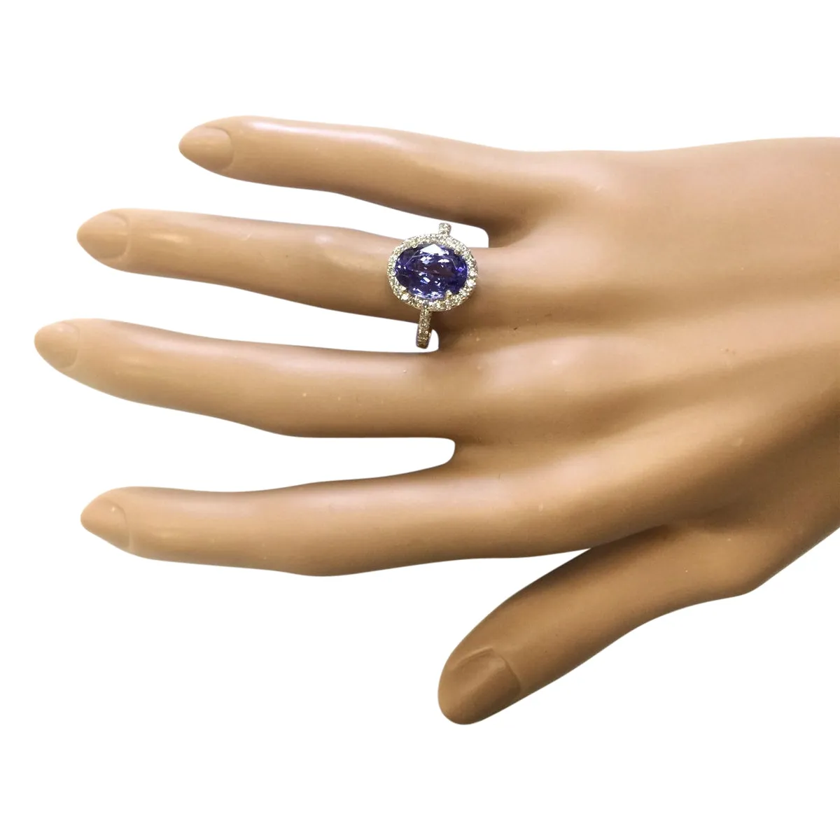 4.30 Carat Natural Tanzanite 14K Yellow Gold Diamond Ring