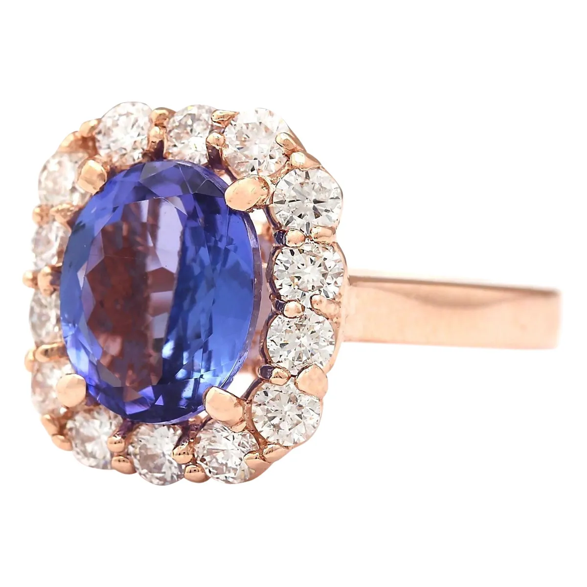 4.33 Carat Natural Tanzanite 14K Rose Gold Diamond Ring