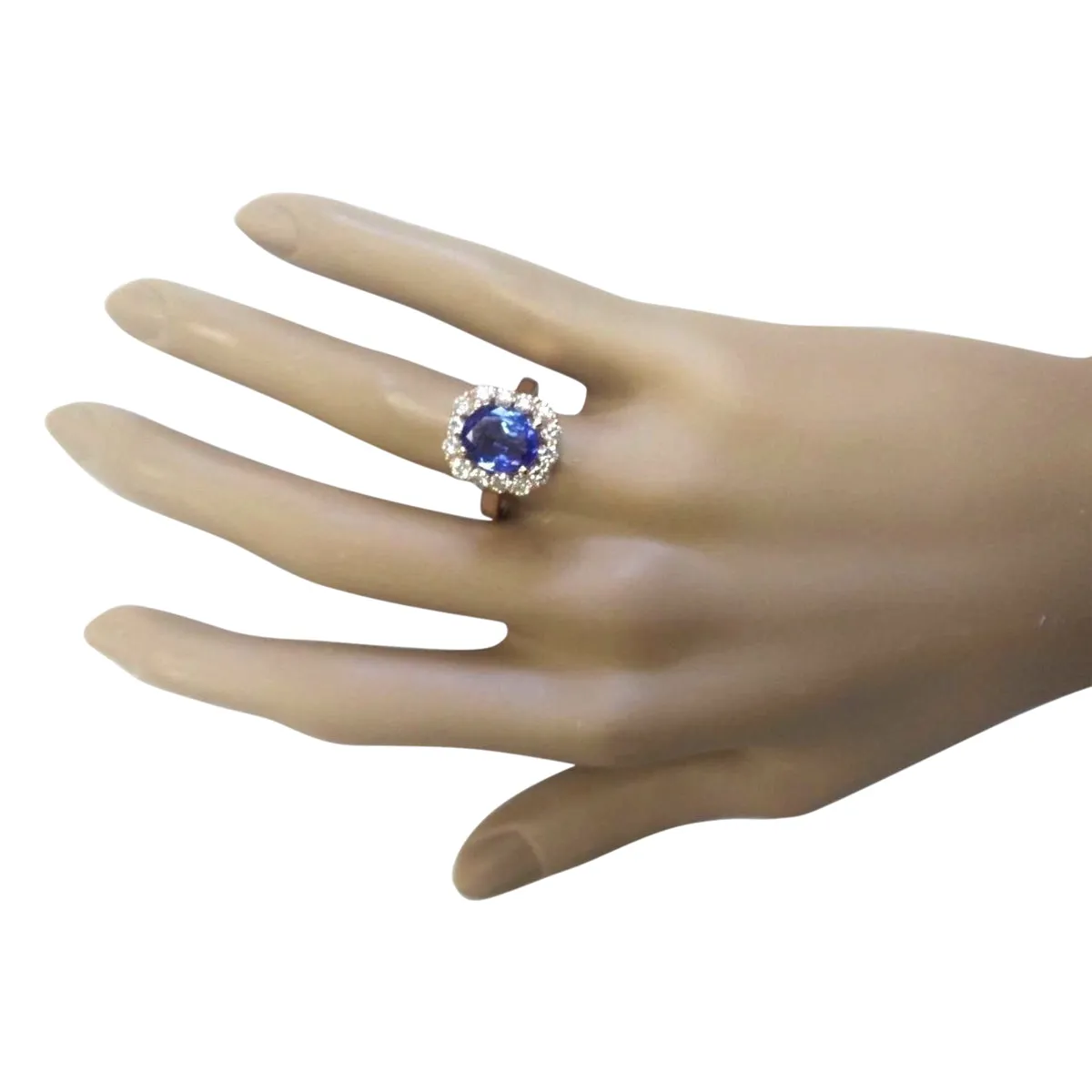 4.33 Carat Natural Tanzanite 14K Rose Gold Diamond Ring