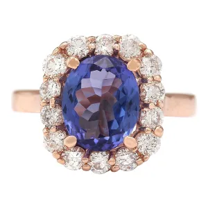 4.33 Carat Natural Tanzanite 14K Rose Gold Diamond Ring