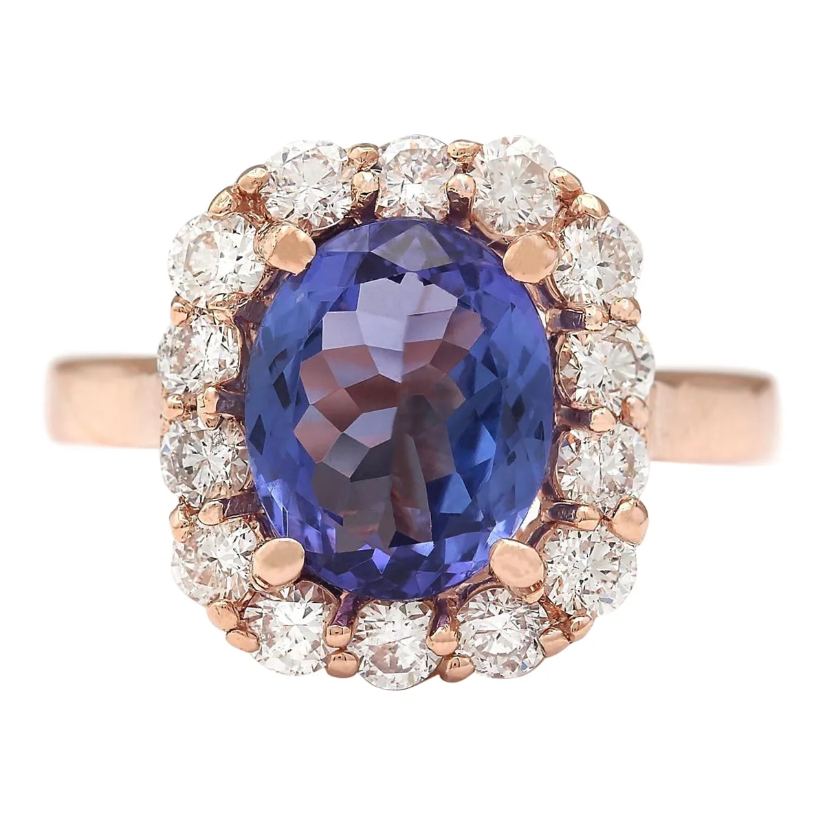 4.33 Carat Natural Tanzanite 14K Rose Gold Diamond Ring