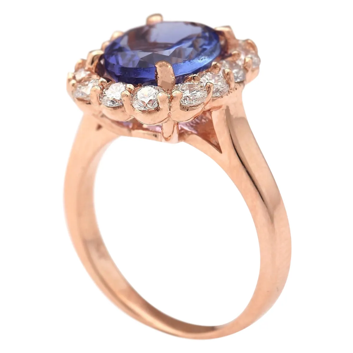 4.33 Carat Natural Tanzanite 14K Rose Gold Diamond Ring