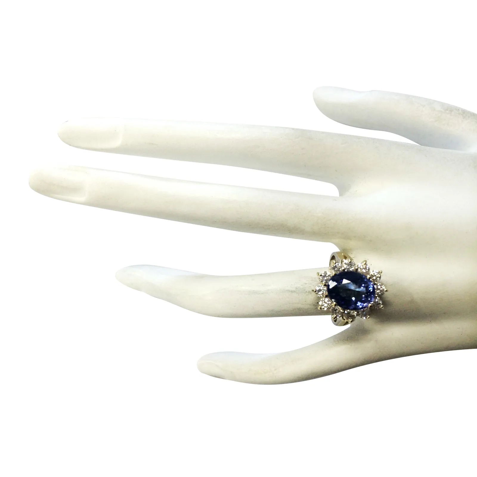 4.33 Carat Natural Tanzanite 14K Yellow Gold Diamond Ring