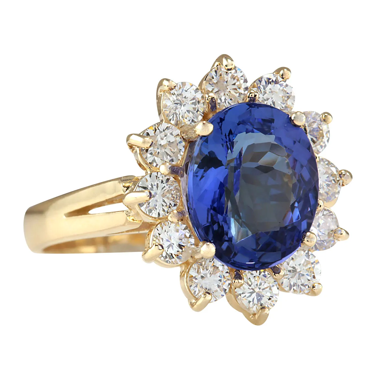 4.33 Carat Natural Tanzanite 14K Yellow Gold Diamond Ring