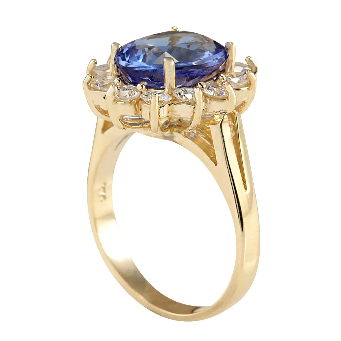 4.33 Carat Natural Tanzanite 14K Yellow Gold Diamond Ring