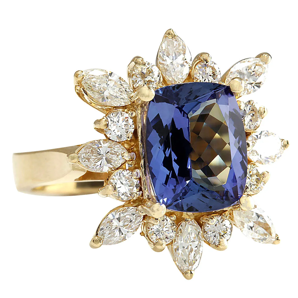 4.36 Carat Natural Tanzanite 14K Yellow Gold Diamond Ring