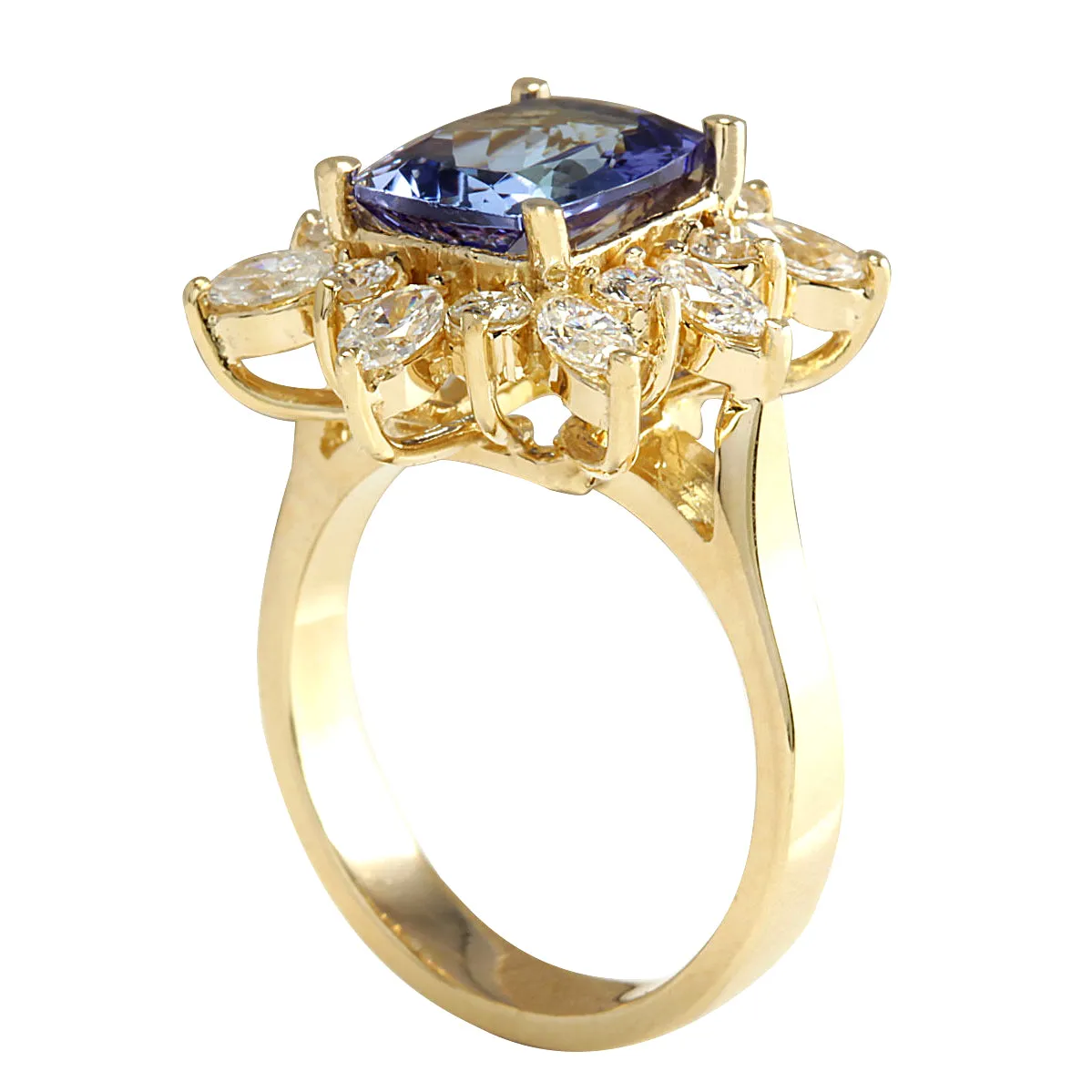 4.36 Carat Natural Tanzanite 14K Yellow Gold Diamond Ring