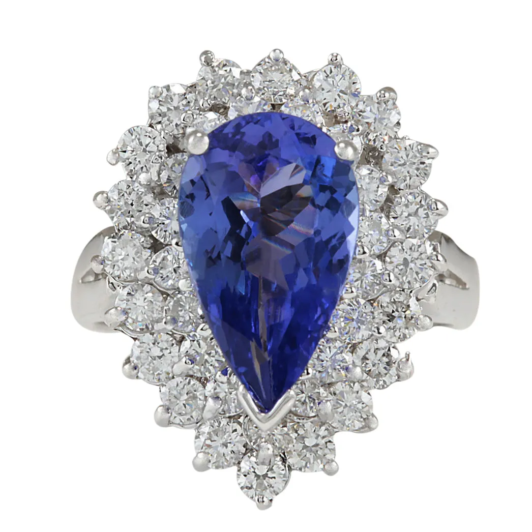 4.46 Carat Natural Tanzanite 14K White Gold Diamond Ring