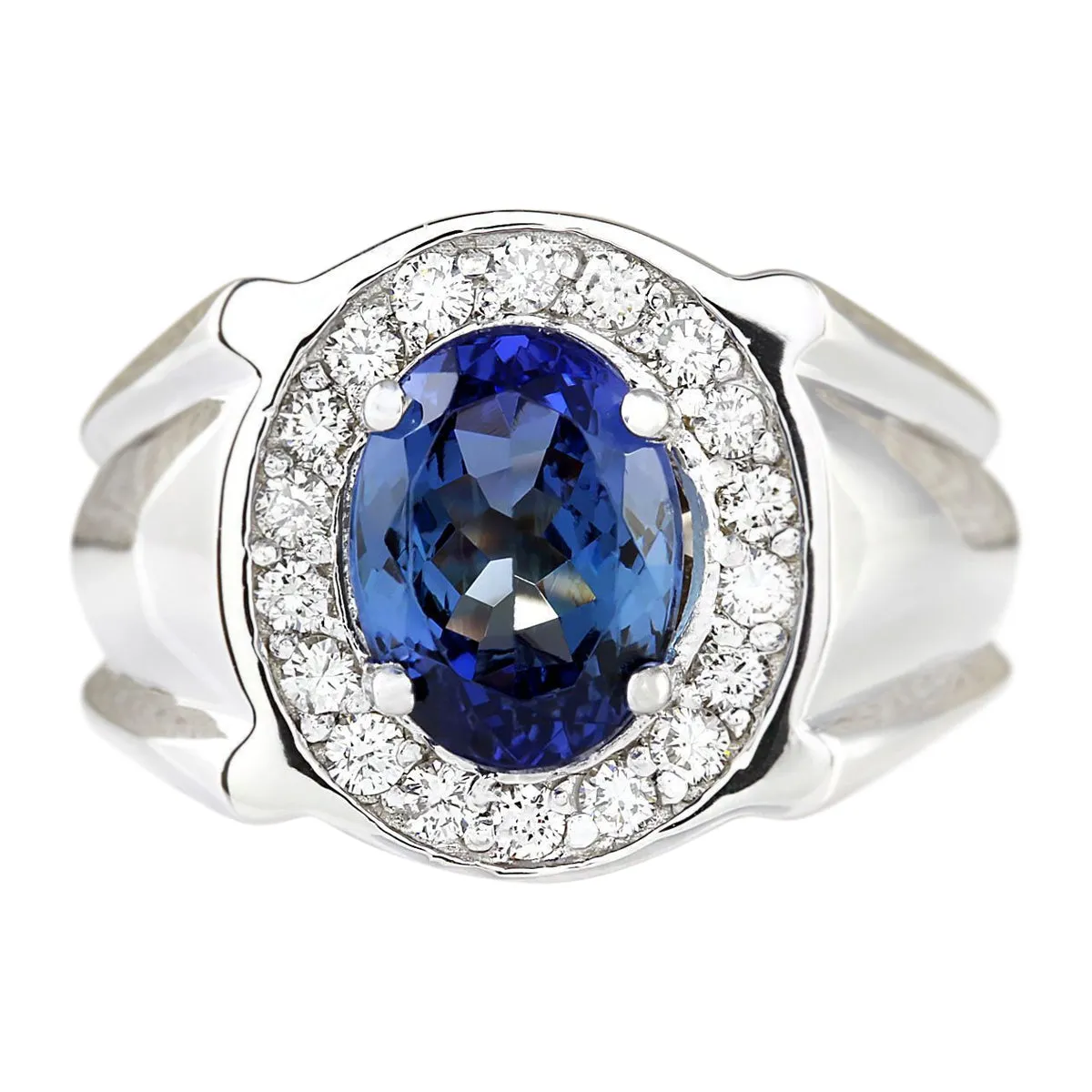 4.51 Carat Natural Tanzanite 14K White Gold Diamond Ring