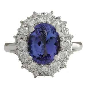 4.55 Carat Natural Tanzanite 14K White Gold Diamond Ring