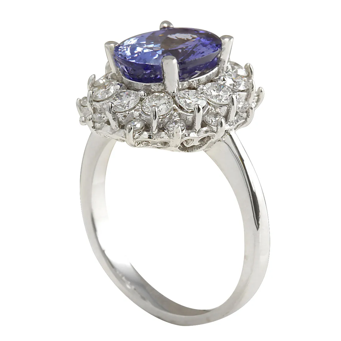 4.55 Carat Natural Tanzanite 14K White Gold Diamond Ring