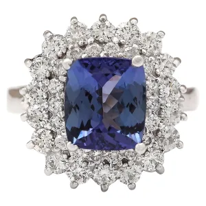 4.56 Carat Natural Tanzanite 14K White Gold Diamond Ring