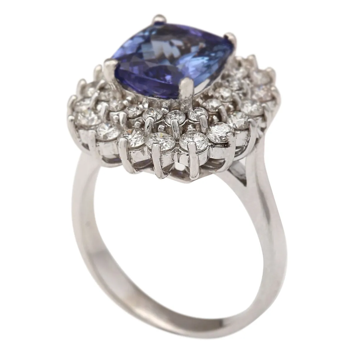 4.56 Carat Natural Tanzanite 14K White Gold Diamond Ring