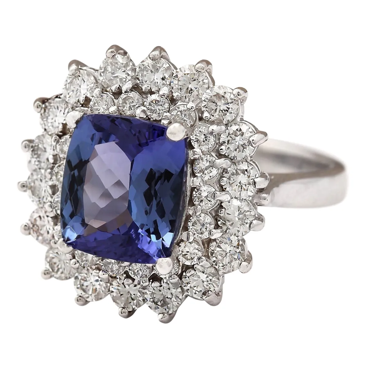 4.56 Carat Natural Tanzanite 14K White Gold Diamond Ring