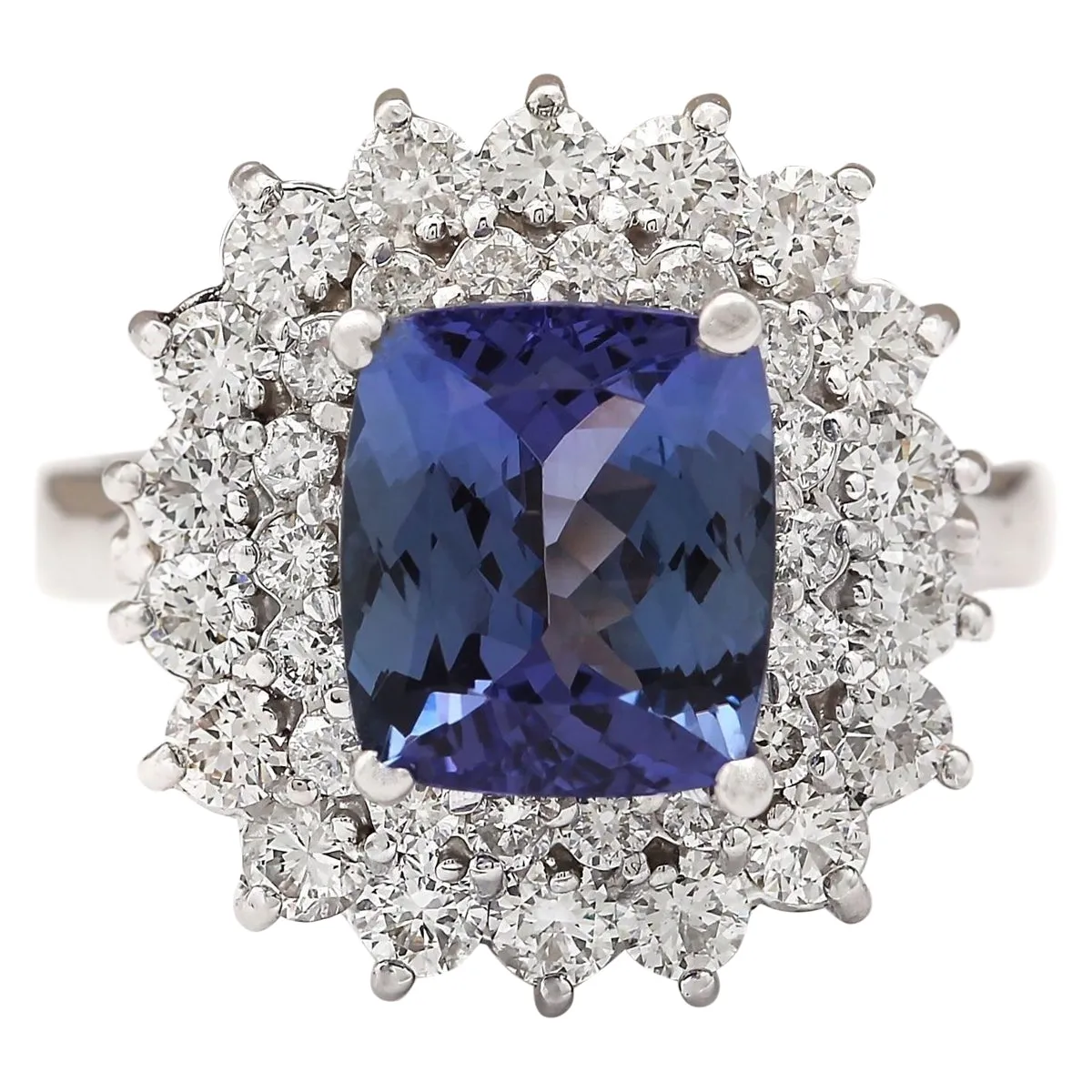 4.56 Carat Natural Tanzanite 14K White Gold Diamond Ring