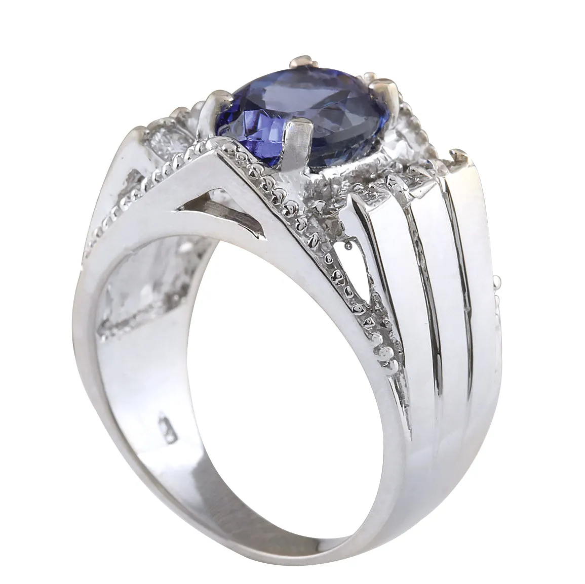 4.62 Carat Natural Tanzanite 14K White Gold Diamond Ring