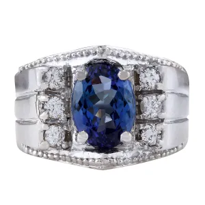 4.62 Carat Natural Tanzanite 14K White Gold Diamond Ring