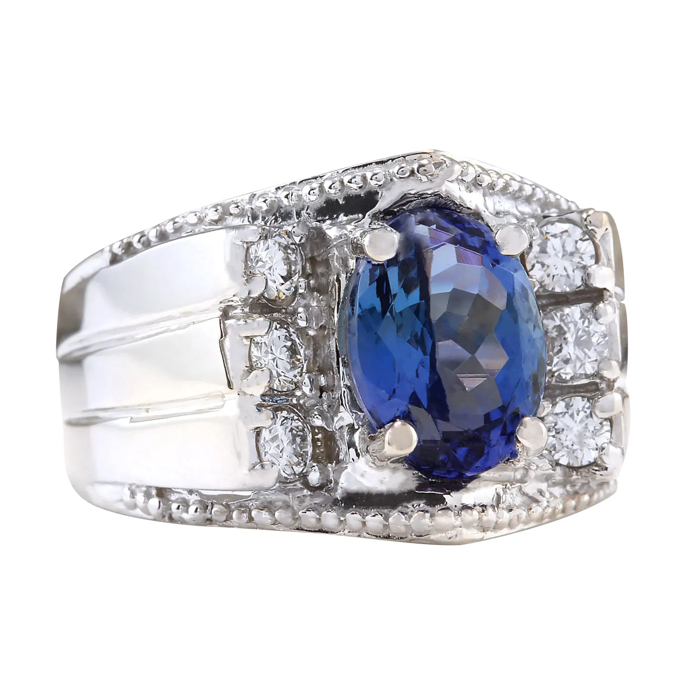 4.62 Carat Natural Tanzanite 14K White Gold Diamond Ring