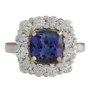 4.66 Carat Natural Tanzanite 14K White Gold Diamond Ring