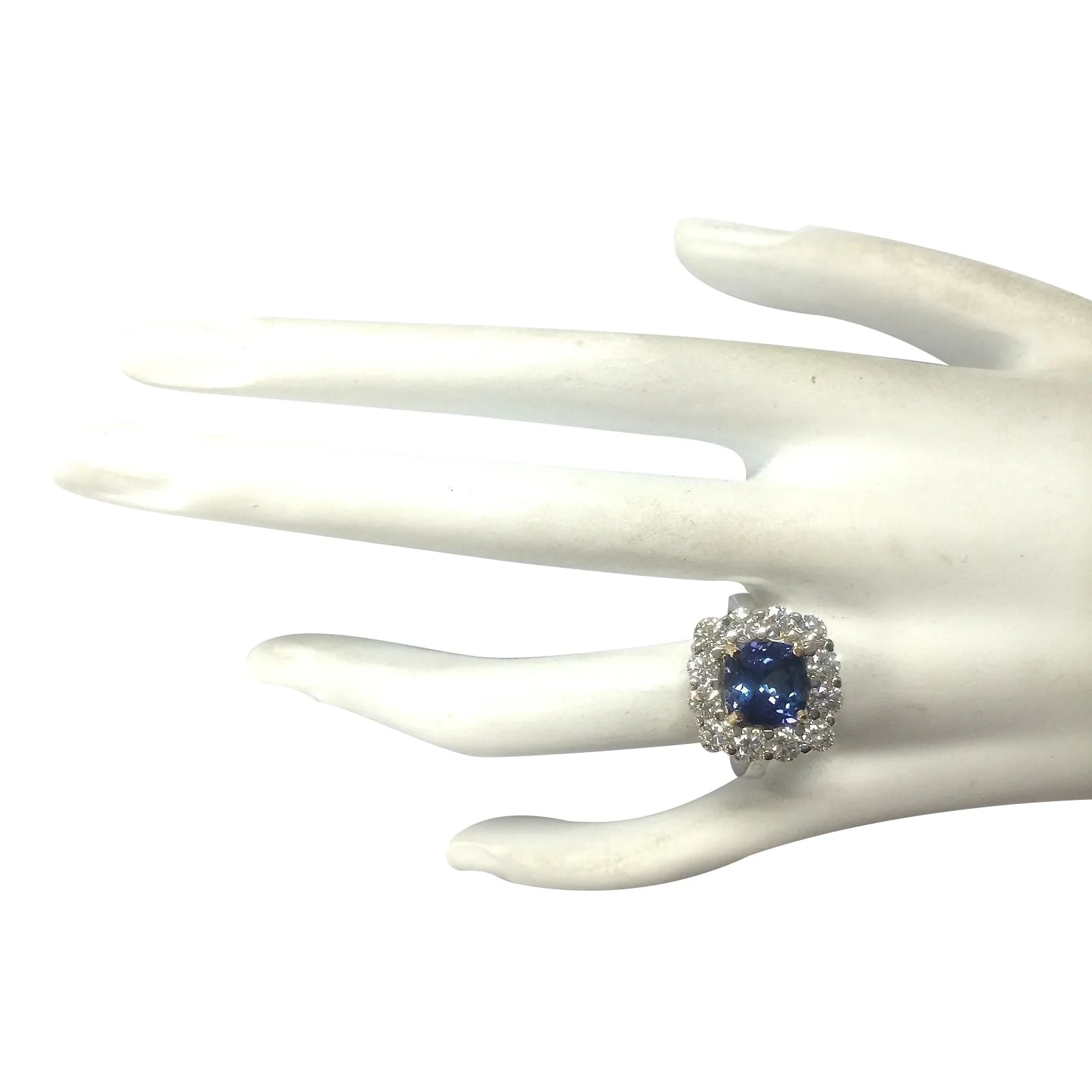 4.66 Carat Natural Tanzanite 14K White Gold Diamond Ring