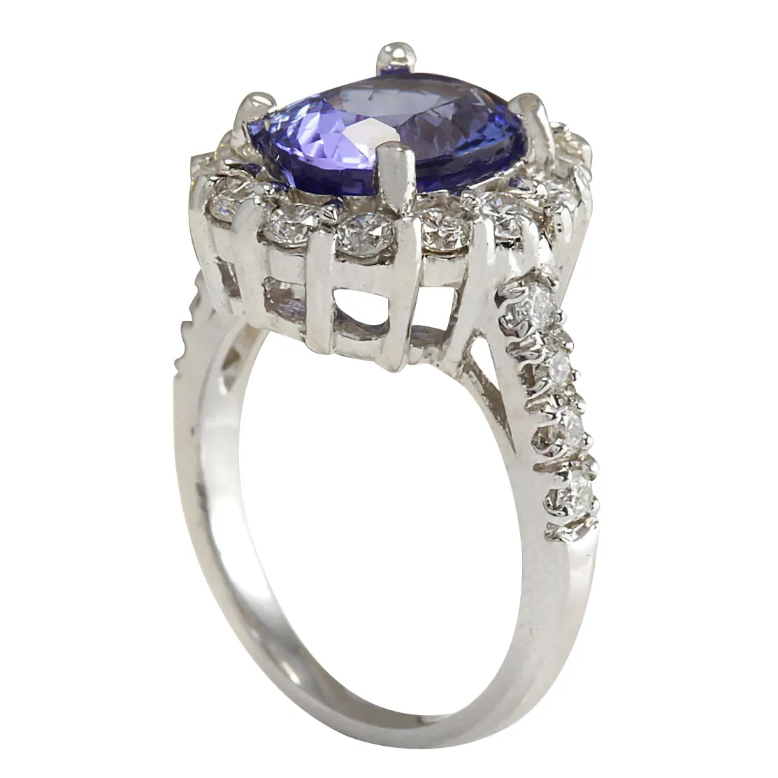 4.68 Carat Natural Tanzanite 14K White Gold Diamond Ring