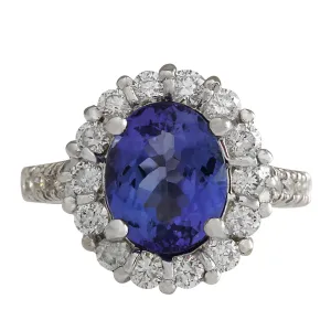 4.68 Carat Natural Tanzanite 14K White Gold Diamond Ring