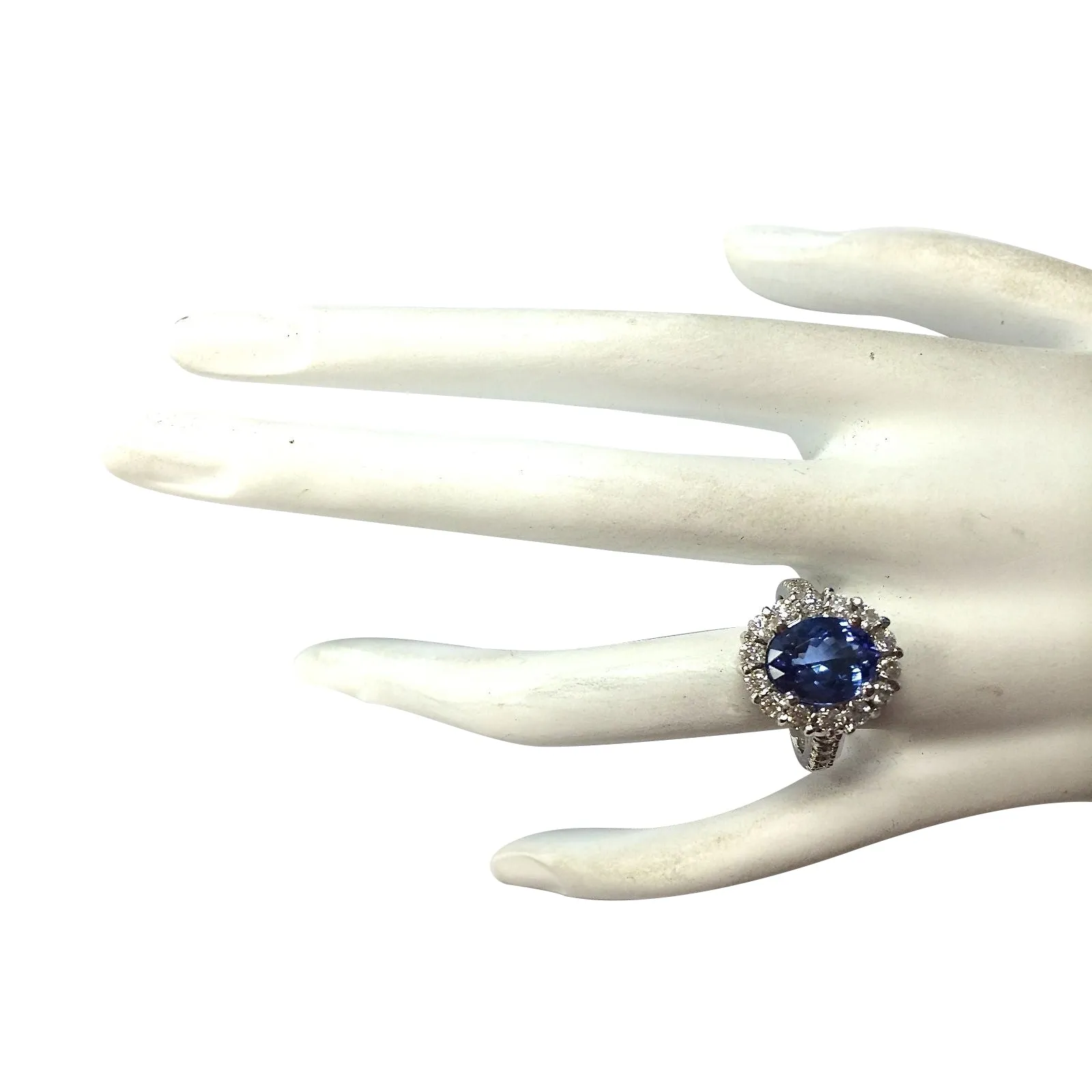 4.68 Carat Natural Tanzanite 14K White Gold Diamond Ring