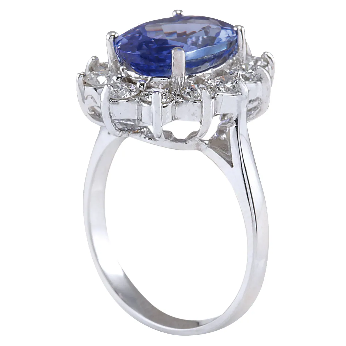 4.74 Carat Natural Tanzanite 14K White Gold Diamond Ring