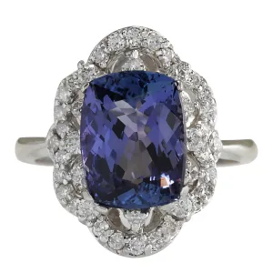 4.75 Carat Natural Tanzanite 14K White Gold Diamond Ring