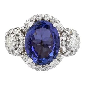 4.80 Carat Natural Tanzanite 14K White Gold Diamond Ring