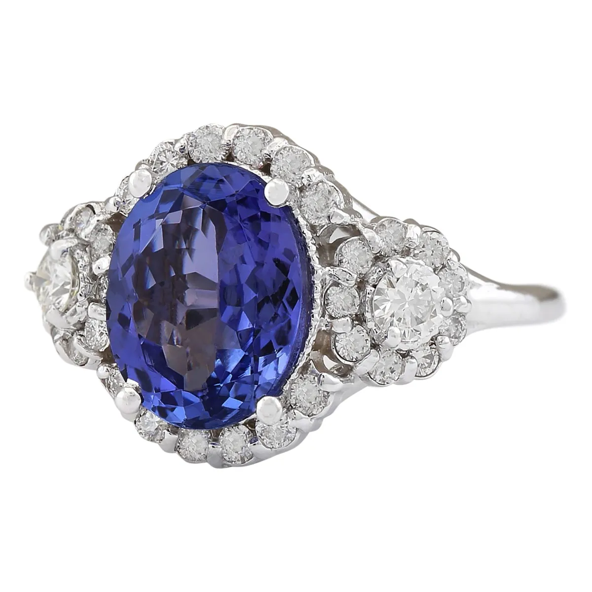 4.80 Carat Natural Tanzanite 14K White Gold Diamond Ring