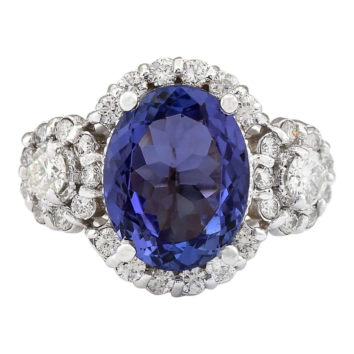 4.80 Carat Natural Tanzanite 14K White Gold Diamond Ring