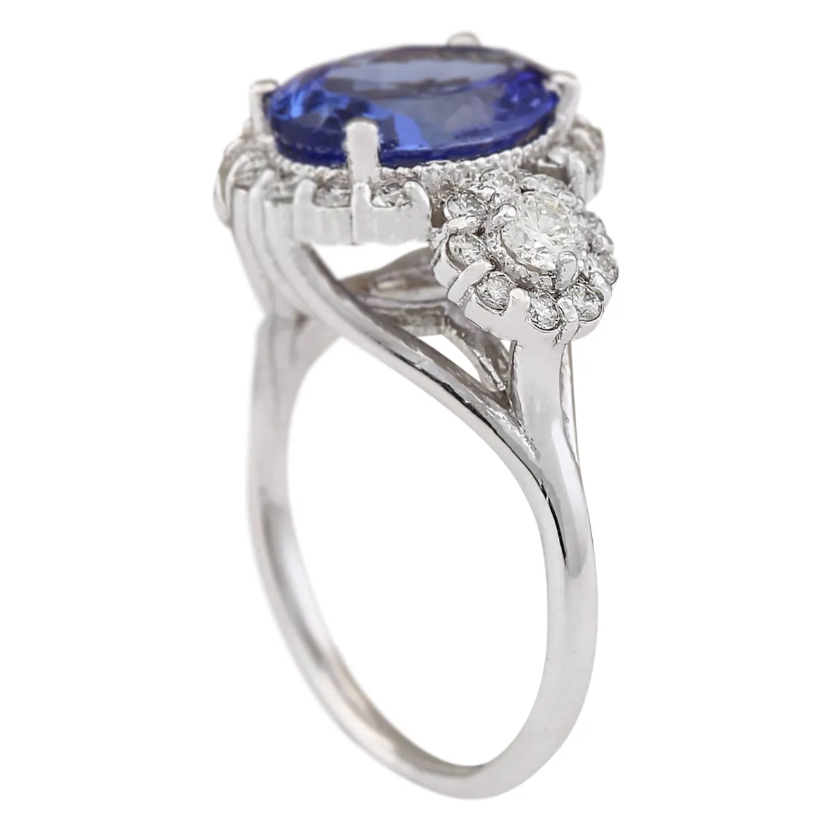 4.80 Carat Natural Tanzanite 14K White Gold Diamond Ring