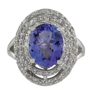 4.83 Carat Natural Tanzanite 14K White Gold Diamond Ring