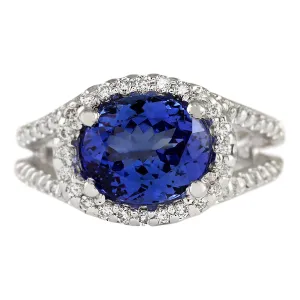 4.86 Carat Natural Tanzanite 14K White Gold Diamond Ring