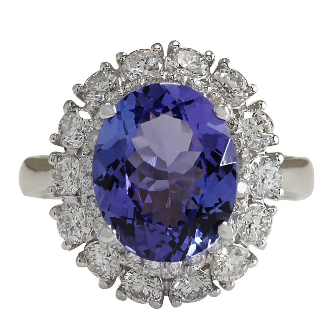 4.88 Carat Natural Tanzanite 14K White Gold Diamond Ring