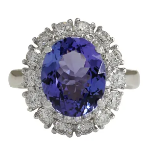 4.88 Carat Natural Tanzanite 14K White Gold Diamond Ring