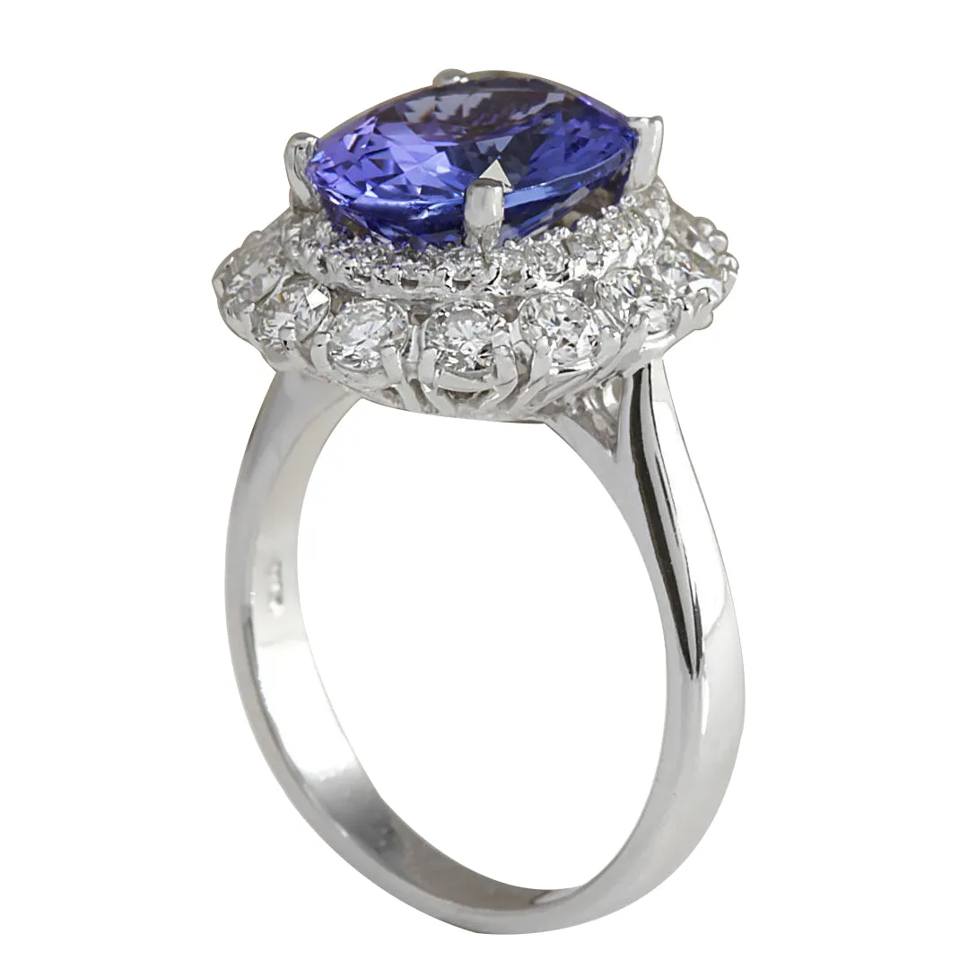 4.88 Carat Natural Tanzanite 14K White Gold Diamond Ring