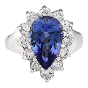 4.92 Carat Natural Tanzanite 14K White Gold Diamond Ring