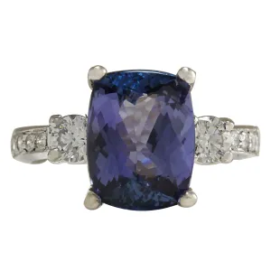 4.92 Carat Natural Tanzanite 14K White Gold Diamond Ring