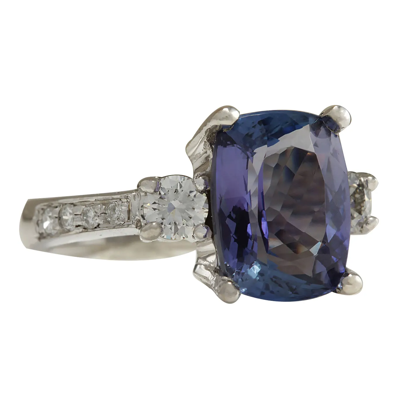 4.92 Carat Natural Tanzanite 14K White Gold Diamond Ring