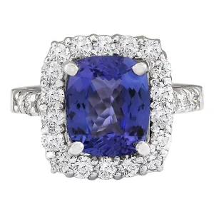 4.95 Carat Natural Tanzanite 14K White Gold Diamond Ring