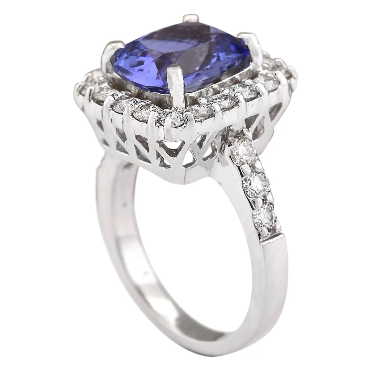 4.95 Carat Natural Tanzanite 14K White Gold Diamond Ring
