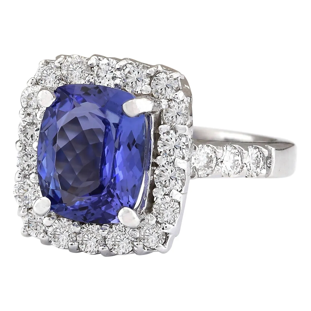 4.95 Carat Natural Tanzanite 14K White Gold Diamond Ring