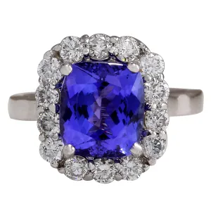 4.97 Carat Natural Tanzanite 14K White Gold Diamond Ring