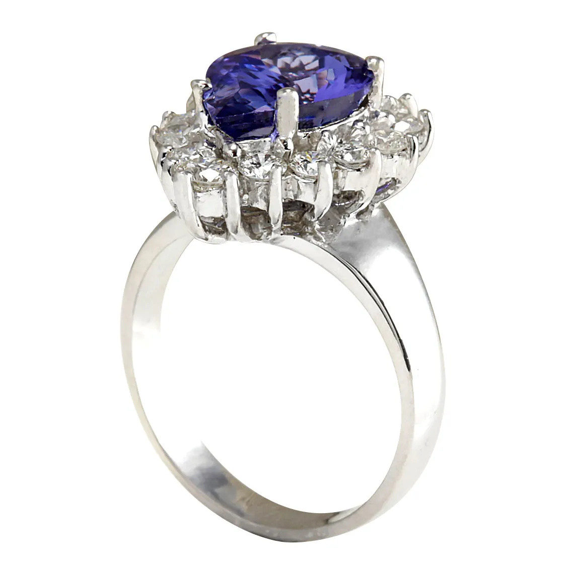 5.10 Carat Natural Tanzanite 14K White Gold Diamond Ring